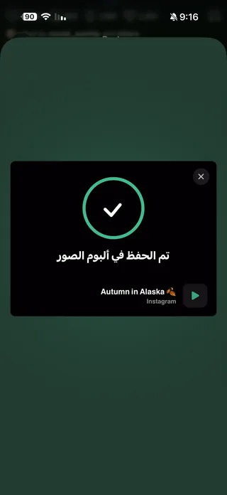 Raheeb card showing a checkmark and saved to Photos for the multi-photo post