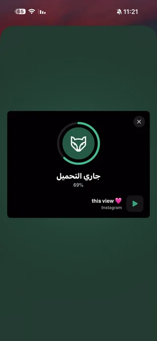 Raheeb card over Instagram showing the download at 69%