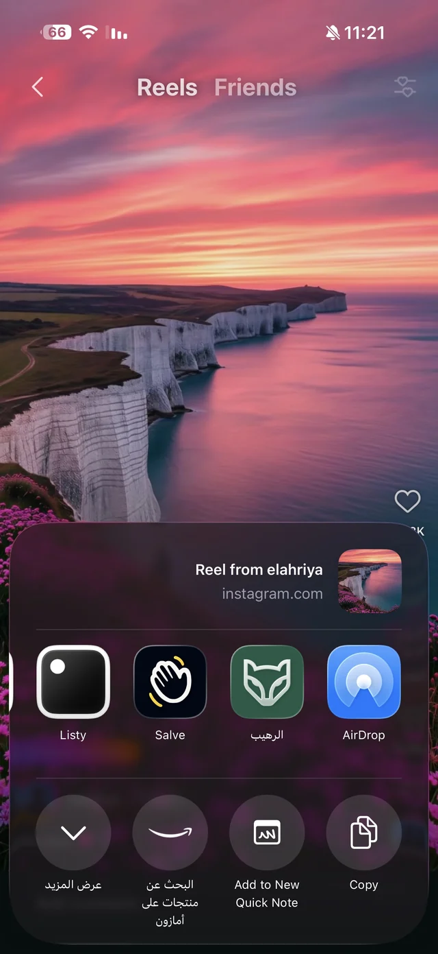 The iPhone share sheet inside Instagram with the Raheeb app icon